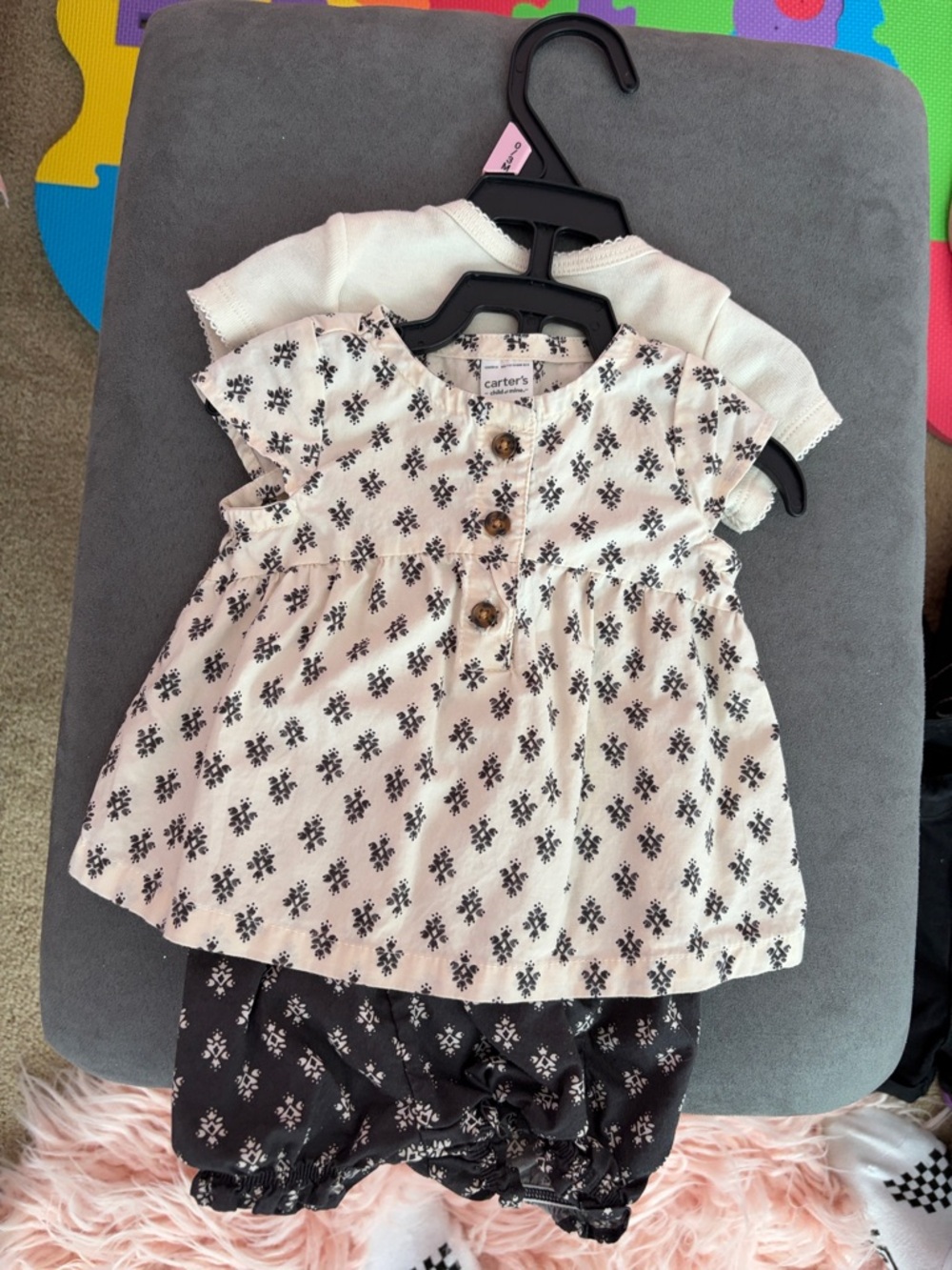 Carter's Cream and Black Floral 3-Piece Baby Outfit